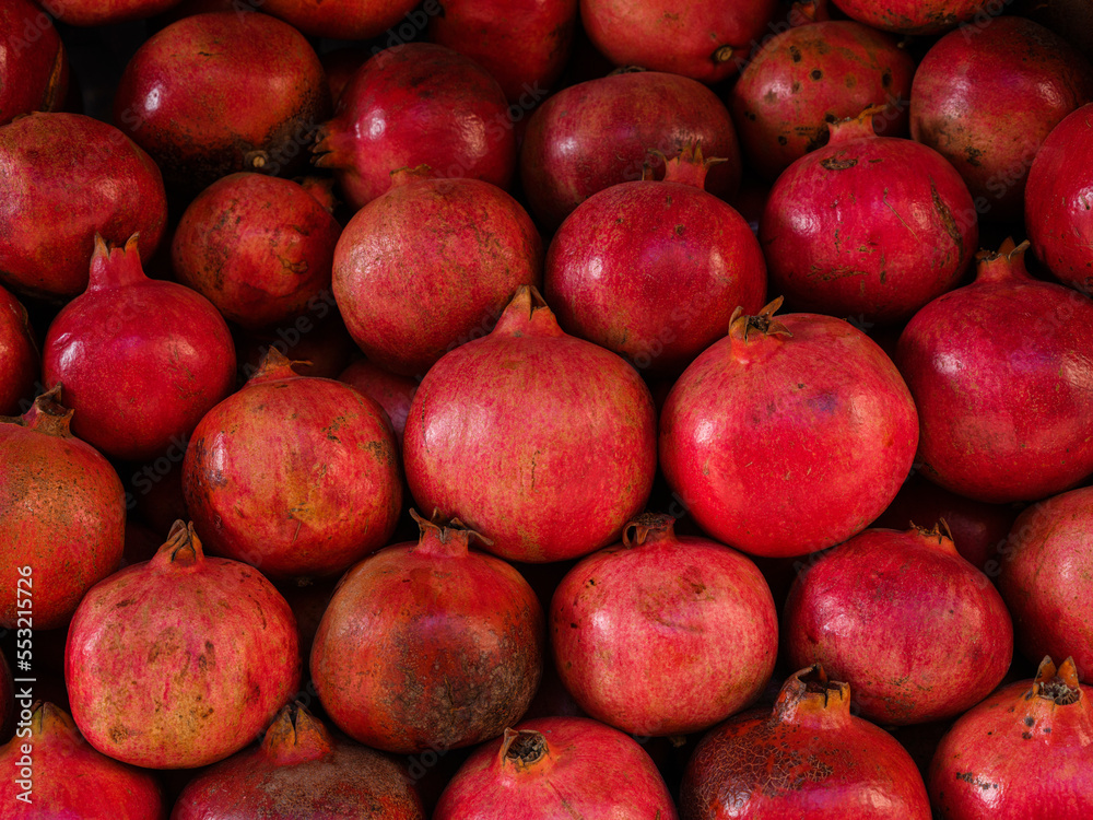 fresh pomegranates at the market fresh pomegranates at the market