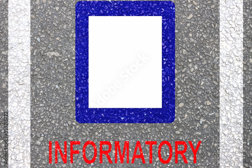 information sign is a blue rectangle painted on road for giving information about upcoming destination.