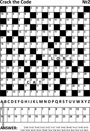 Crack the code crossword puzzle or game (codebreaker, codeword, codecracker, coded crossword) with two hints. Answer included.
