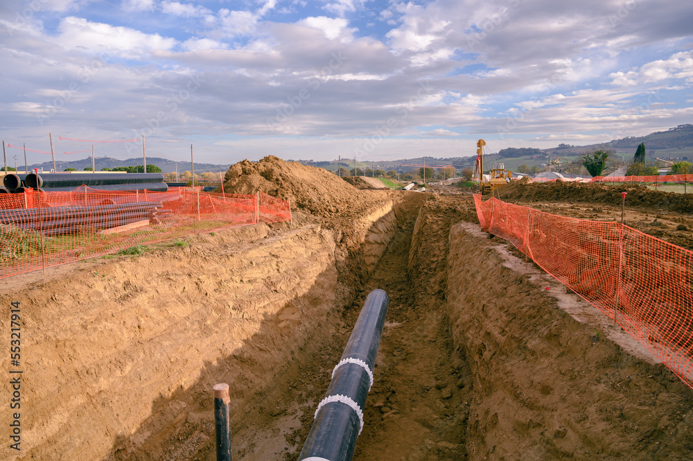 Foto de Gas pipeline construction,Dug trench in the ground for the