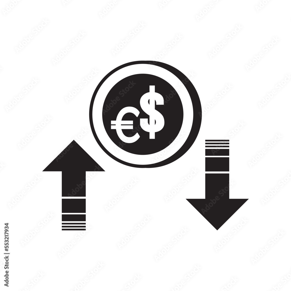 Increase or decrease in dollar or euro currency,icon vector illustration design Increase or decrease in dollar or euro currency,icon vector illustration design