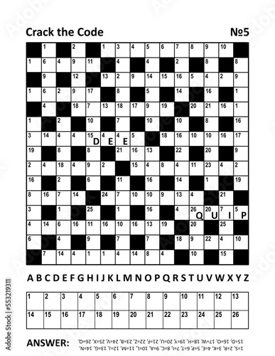 Crack the code crossword puzzle or game (codebreaker, codeword, codecracker, coded crossword) with two hints. Answer included.
