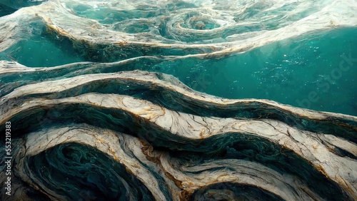 Océano abstracto con remolinos de mármol, textura lujosa