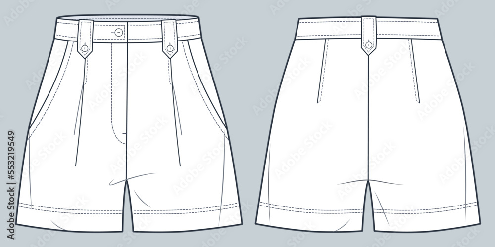 Short Pants technical fashion illustration. High Waisted Shorts fashion ...