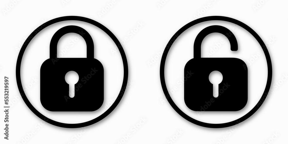 Vetor de Set of lock icons, lock icon. Safety symbols. Vector illustration.  Close and open lock padlock symbols. Sign of locked and unlocked padlock.  do Stock