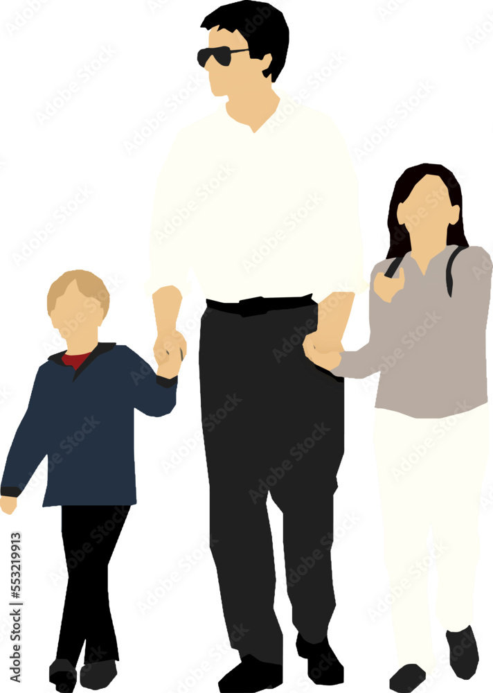 Man and Children walking 1 illustration vector Man and Children walking 1 illustration vector