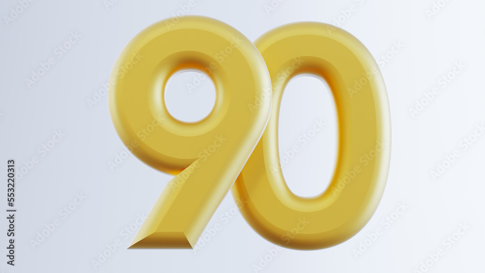 3D render of gold number ninety isolated on white background 3D render of gold number ninety isolated on white background
