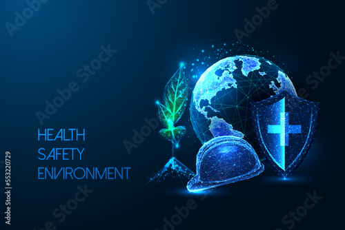 Futuristic Health Safety Environment HSE concept on dark blue background