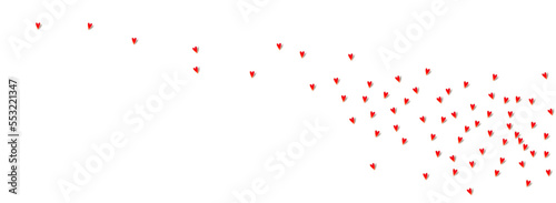 Red Hearts Vector Panoramic White Backgound. 3d