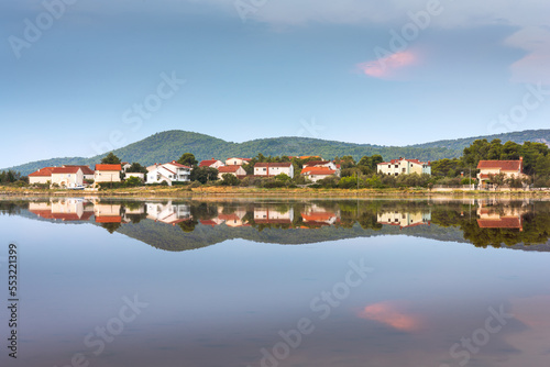 Reflection of village of Zablace near Sibenik, Croatia