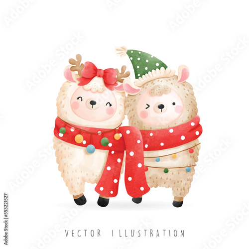 Christmas llama, Christmas vector illustration