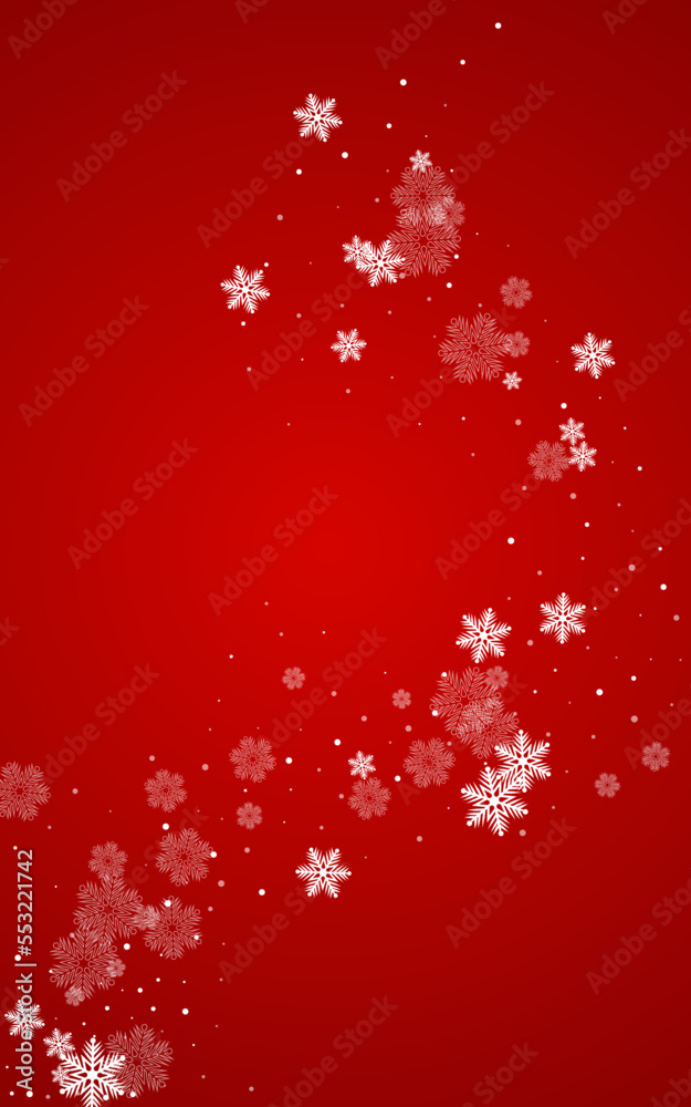 White Snowfall Vector Red Background. Fantasy