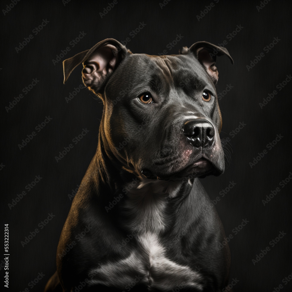 Beautiful black pitbull on black background, digital art