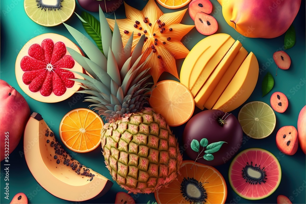 tropical fruit Generative AI - obrazy, fototapety, plakaty 
