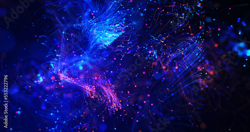 Abstract 3D Background Illustration. Futuristic Optical Fibers. Electrical Signals Flowing Inside Of Complex Network. Technology Related 3D Illustration Render.
