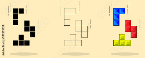 Constructor tetris icon of three types: color, black and white, outline. Isolated vector sign symbol.