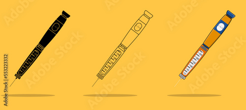  Insulin pen syringe. flat style icon. concept of vaccination, injection. isolated vector illustration