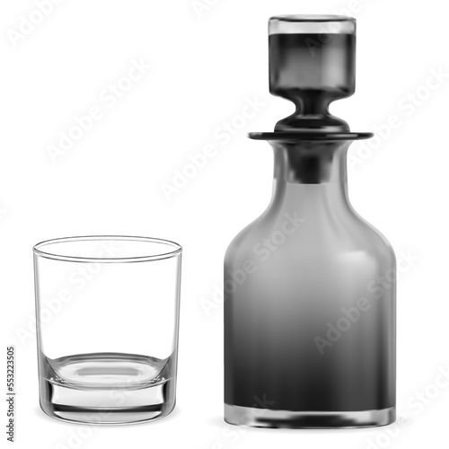 Glass decanter and tumbler mockup, isolated vector