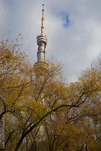 View of Almaty TV Tower (Kazakhstan). One of world highest TV towers in seismic area.