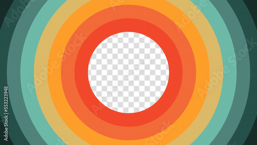 Abstract 1970's 1980's 1960's background with circles element and retro colors. Design in futuristic retro style with transparent circle. Vector funky illustration.