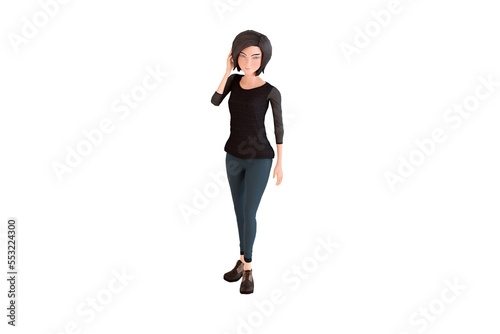 3D model mockup of a woman with short hair wearing a black dress.