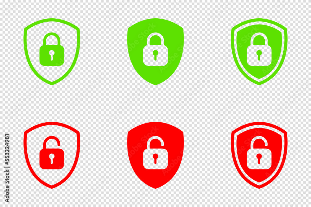 Set of Shield Lock and Unlock Icon. Symbol padlock. Vector sign Illustration. Set of Shield Lock and Unlock Icon. Symbol padlock. Vector sign Illustration.