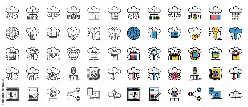 Fototapeta premium Cloud Data Technology Services Icons Vector , Network, Database, Download,
