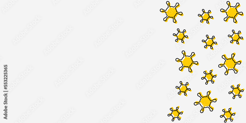 Vector illustration of a red virus with a black stroke in flat style on a white isolated background. The spread of viral diseases. Place for your text. Copy space. Vector illustration of a red virus with a black stroke in flat style on a white isolated background. The spread of viral diseases. Place for your text. Copy space.