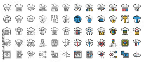 Cloud Data Technology Services Icons Vector , Network, Database, Download,