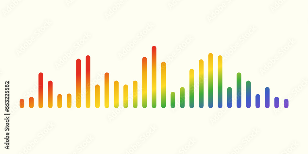 Audio wave. Multicolored rainbow icon sound song. EQ. Podcast wave. Symbols on isolated background. Voice message. Vector illustration.