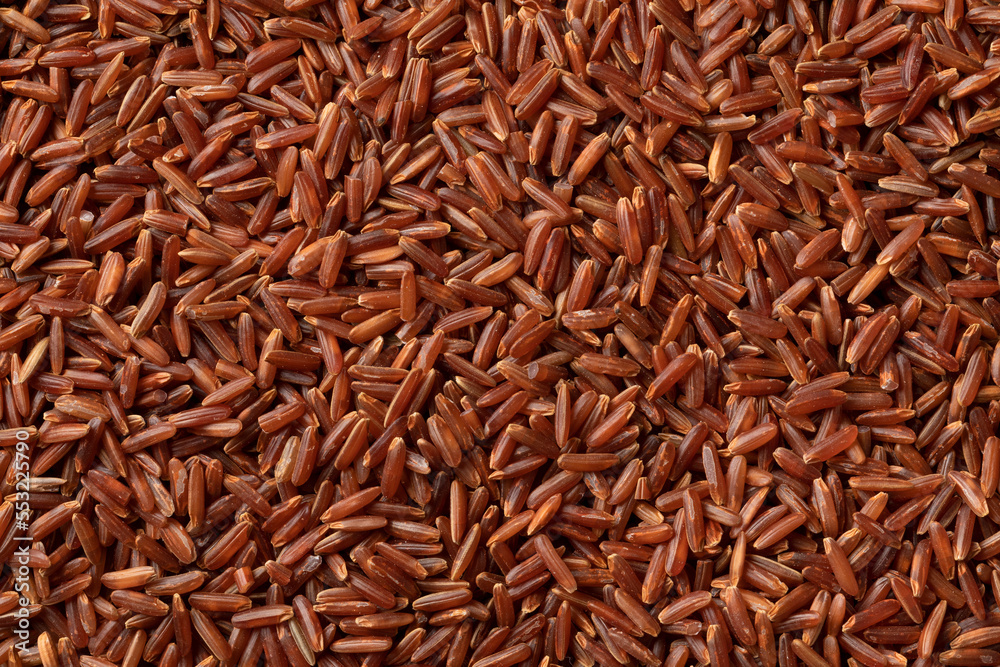 Organic red rice close up full frame as background