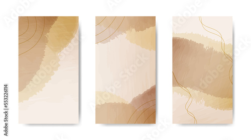 Collection of abstract hand drawn aesthetic minimal watercolor background for social media stories