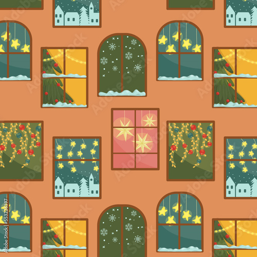 Vector pattern with Christmas windows