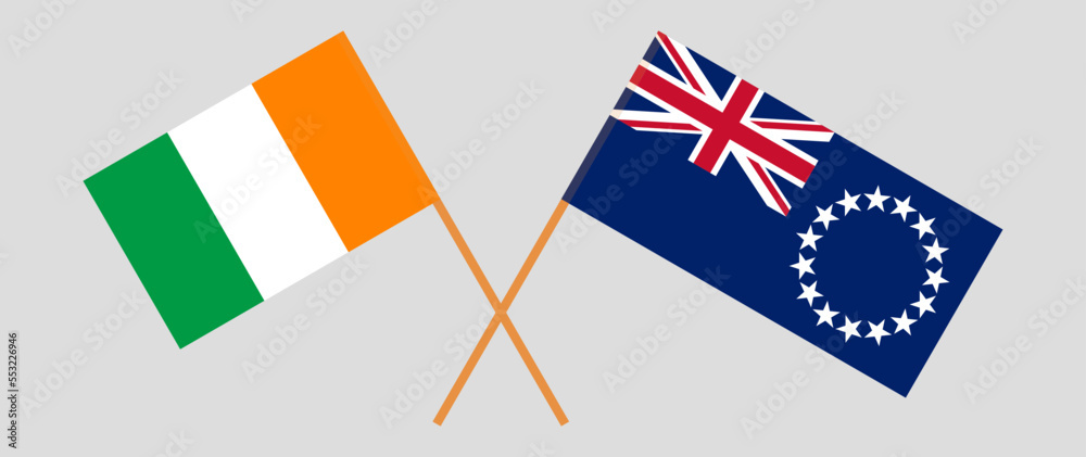 Crossed flags of Ivory Coast and Cook Islands. Official colors. Correct proportion Crossed flags of Ivory Coast and Cook Islands. Official colors. Correct proportion