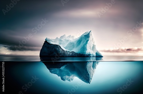Iceberg in Antarctica. Global warming. Greenland. Hidden threat or danger concept. Melting glacier. Underwater in the ocean.