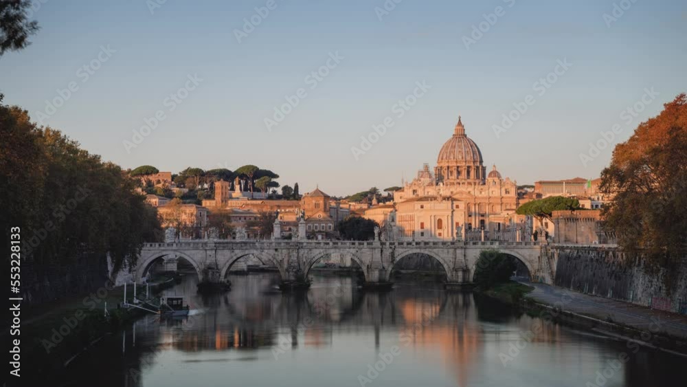 ime lapse of St. Peter's Basilica, Sant Angelo Bridge, Vatican, Rome, Italy ime lapse of St. Peter's Basilica, Sant Angelo Bridge, Vatican, Rome, Italy