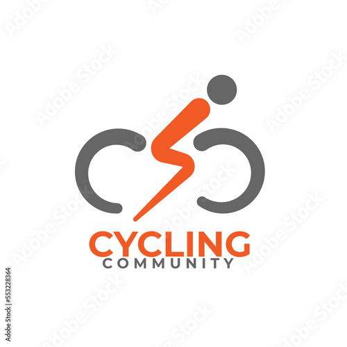 Cycling community line bicycle logo design
