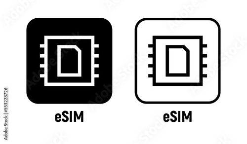 Esim internet operator simcard icon. Embedded simcard chip object smart phone icon 5g vector symbol.