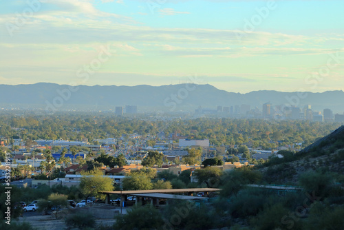 Arizona capital city of Phoenix in golden evening hour