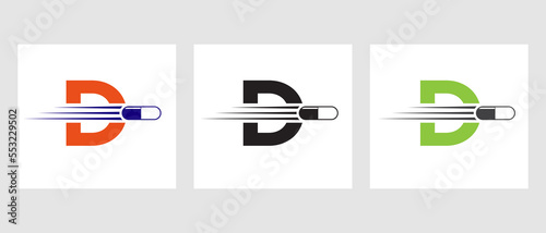 Letter D Medicine Logo. Medical Logotype Concept With Medicine Piles Symbol
