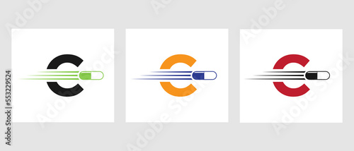 Letter C Medicine Logo. Medical Logotype Concept With Medicine Piles Symbol