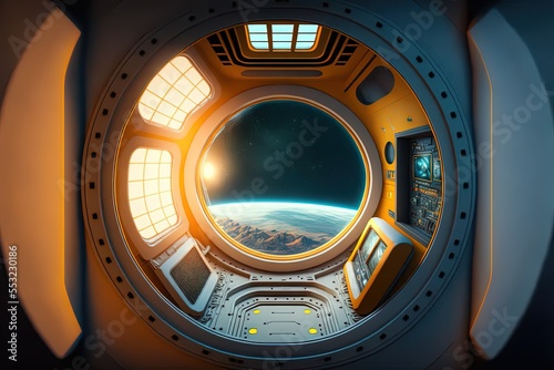 Sci-fi spaceship window Generative AI illustration