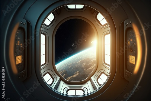 Fototapeta Naklejka Na Ścianę i Meble -  Sci-fi spaceship window Generative AI illustration