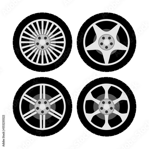 Car wheel tire 4x4 side view. Car tractor tyre vector isolated illustration