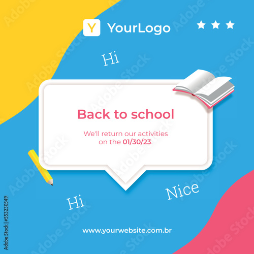Back to school post template. Return to english course classes communication card	