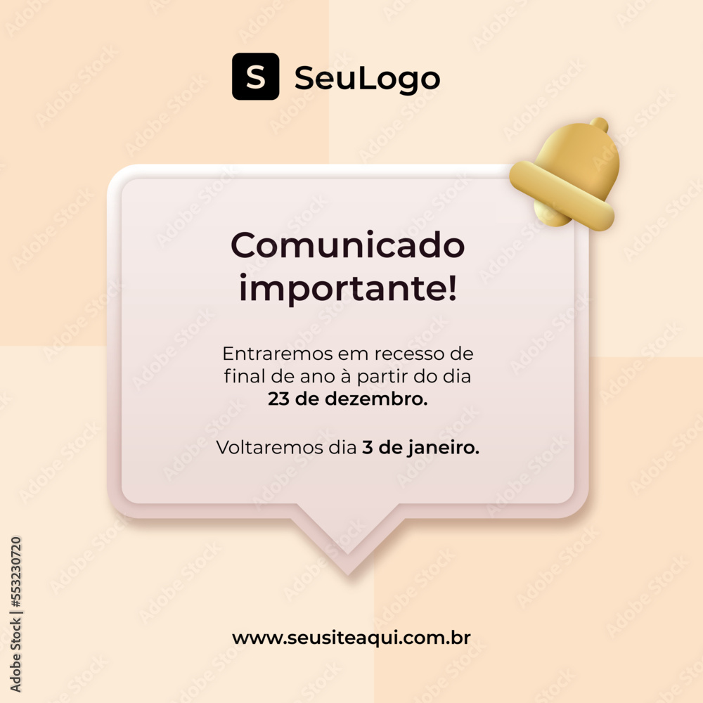 Cartão de comunicado importante de recesso de fim de ano	

