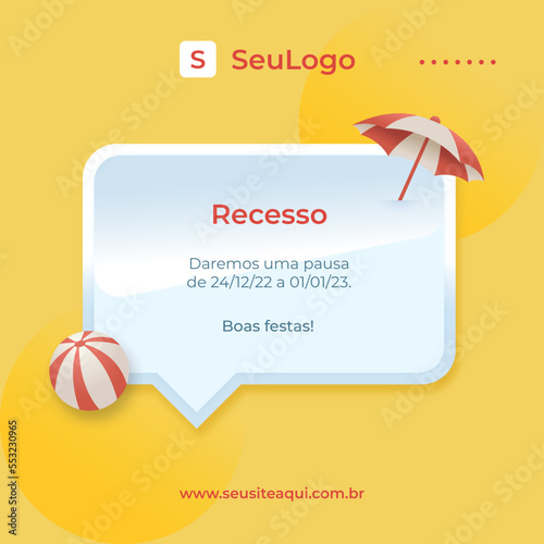 Post temático de verão de recesso de fim de ano com fundo laranja	