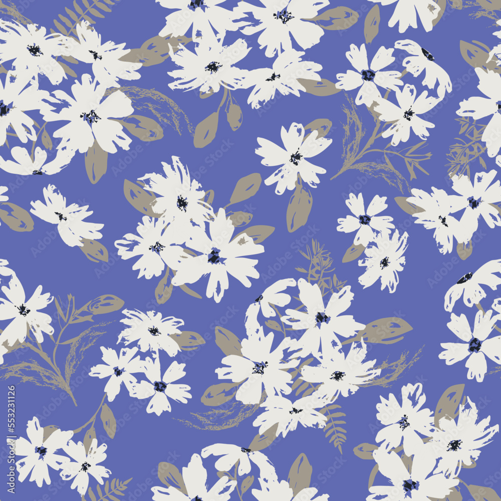 Very peri flowers and leaves seamless pattern Very peri flowers and leaves seamless pattern
