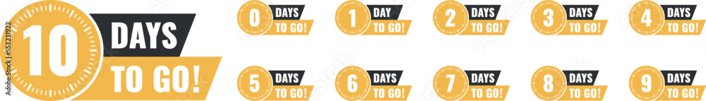 Number 0, 1, 2, 3, 4, 5, 6, 7, 8, 9, 10, of days left to go. Collection badges sale, landing page, banner. Number 0, 1, 2, 3, 4, 5, 6, 7, 8, 9, 10, of days left to go. Collection badges sale, landing page, banner.