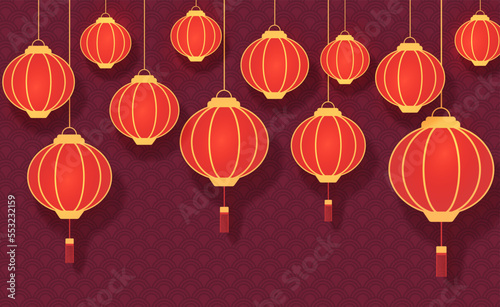 New year red lantern and chinese styel oriental background.